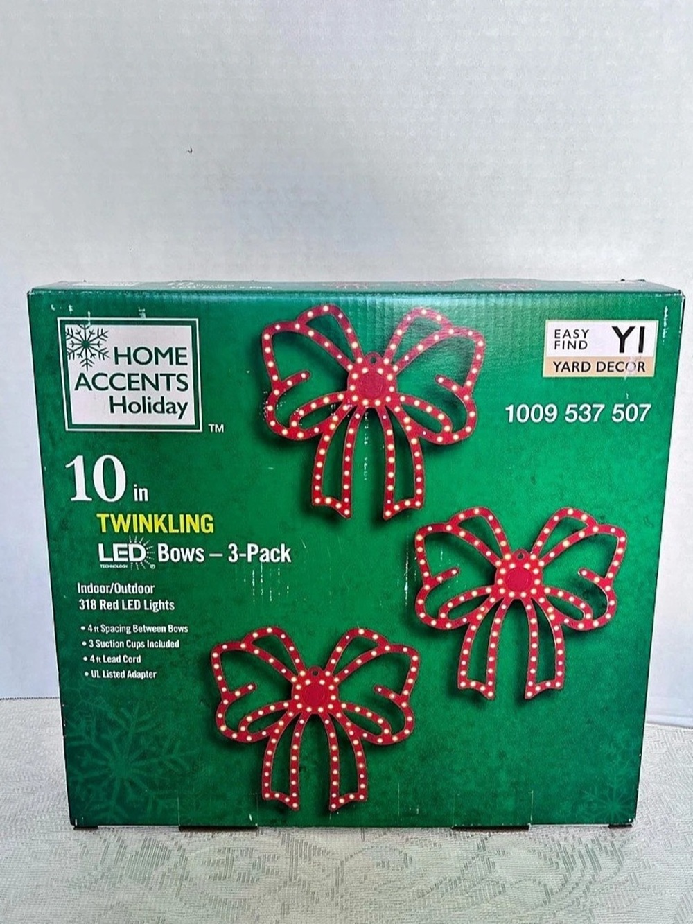 Home Accents Holiday 10 in. Twinkling LED Bows 3 Pack Christmas Lights New